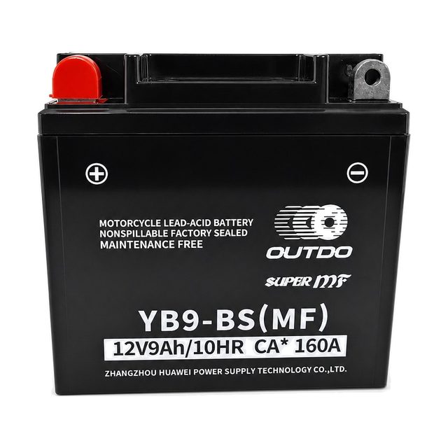 OUTDO YB9-BS, batterie moto YB9-B vue de face avec ses deux bornes
