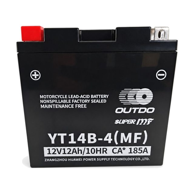 OUTDO YT14B-4, batterie moto YT14B-BS vue de face avec ses deux bornes