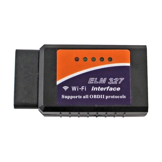 Adaptateur ELM327 WiFi noir avec étiquette orange