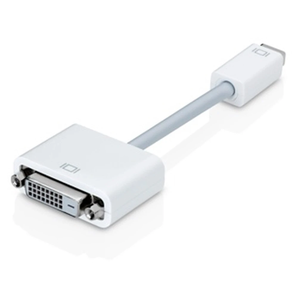 Adaptador Mini DVI a DVI conectado a un ordenador portátil Mac
