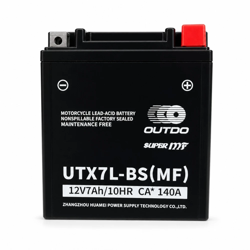Batterie Moto AGM 12V 7Ah OUTDO UTX7L-BS(MF) - Compatible Yuasa YTX7L-BS / GTX7L-BS / ETX7L-BS