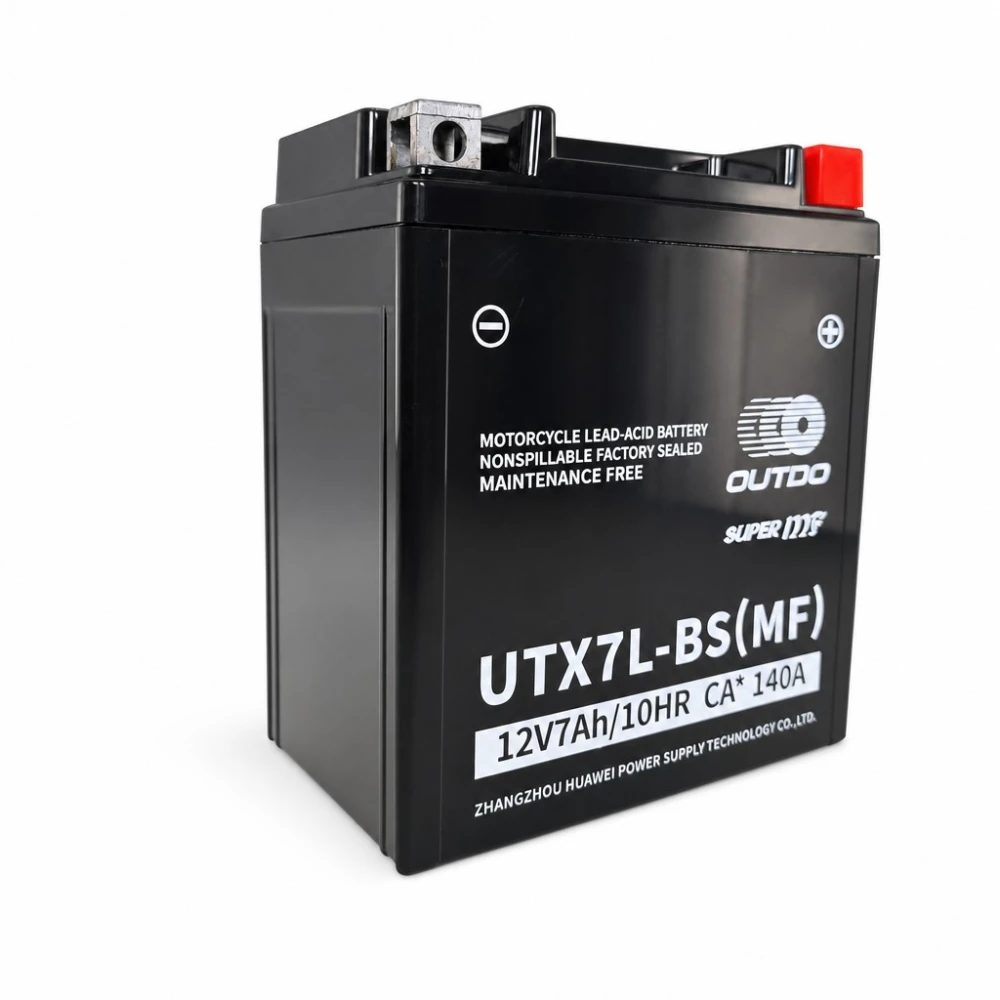 Batterie Moto AGM 12V 7Ah OUTDO UTX7L-BS(MF) - Compatible Yuasa YTX7L-BS / GTX7L-BS / ETX7L-BS