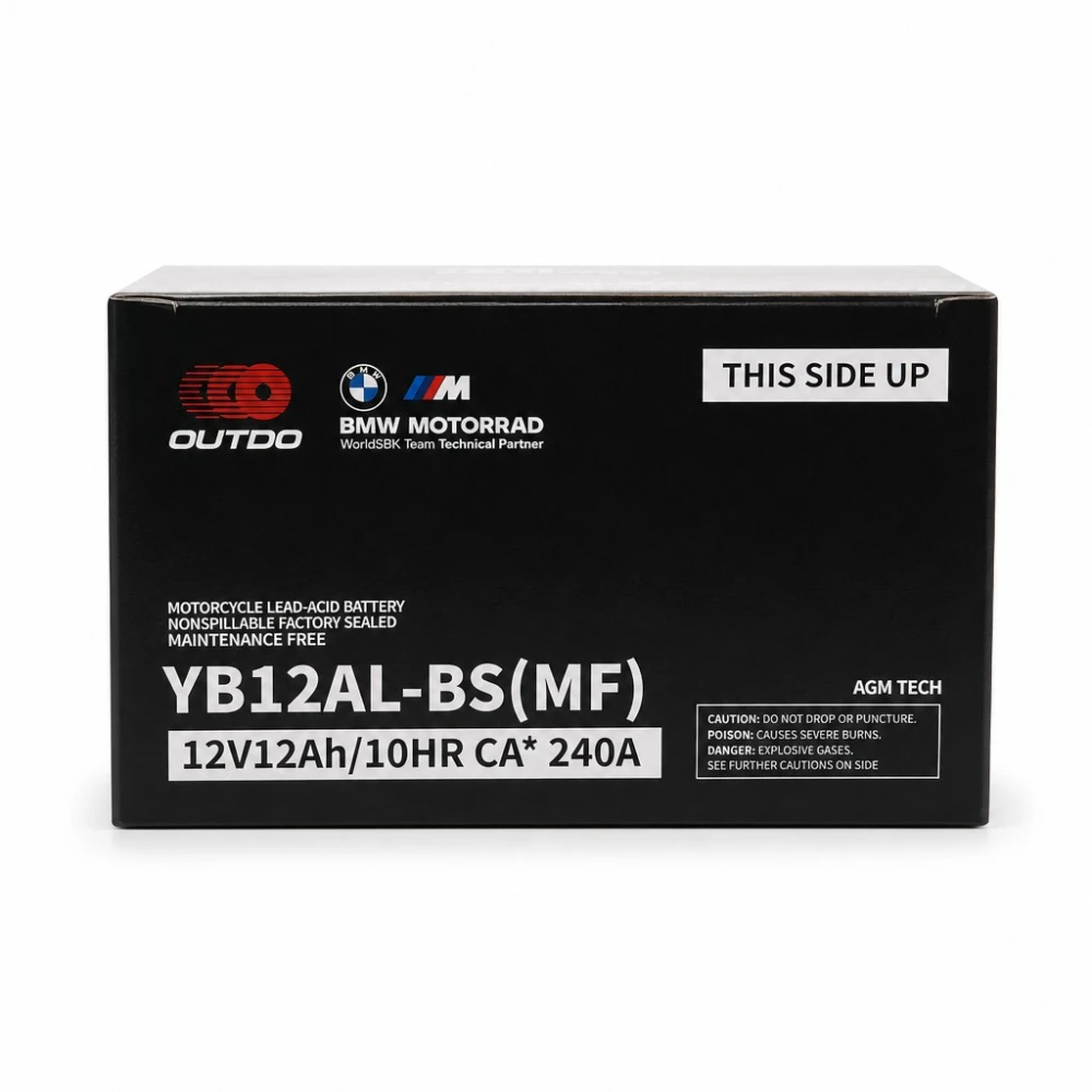 Batterie Moto AGM 12V 12Ah OUTDO YB12AL-BS(MF) - Compatible Yuasa YB12AL-A2 / GS YB12AL-A2 / 12N12-4A-1 (flooded similaire)