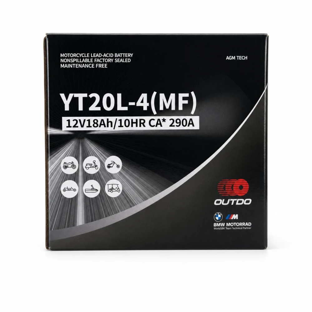 Batterie Moto AGM 12V 18Ah OUTDO YT20L-4(MF) - Compatible Yuasa YTX20L-BS / GTX20L-BS / ETX20L-BS / Y50-N18L-A