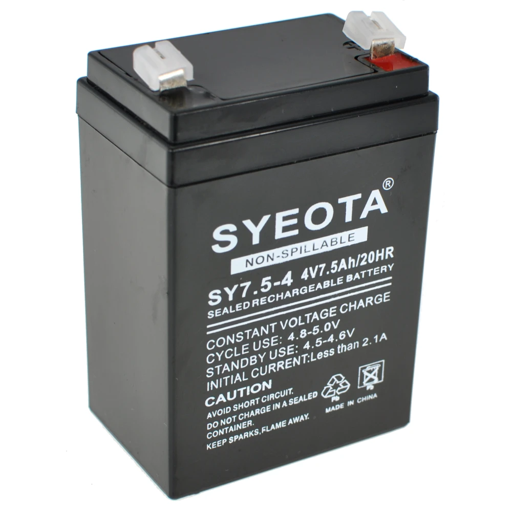 Batterie plomb rechargeable 4V 7.5Ah SY7.5-4 pour alarmes, balances et jouets