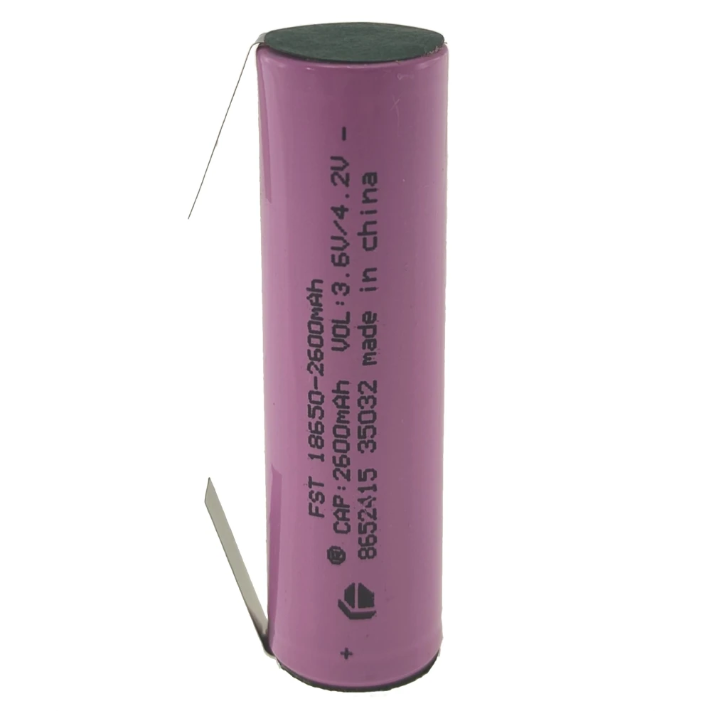 Batterie rechargeable 18650 2600mAh 3,7V avec languette à souder de haute qualité