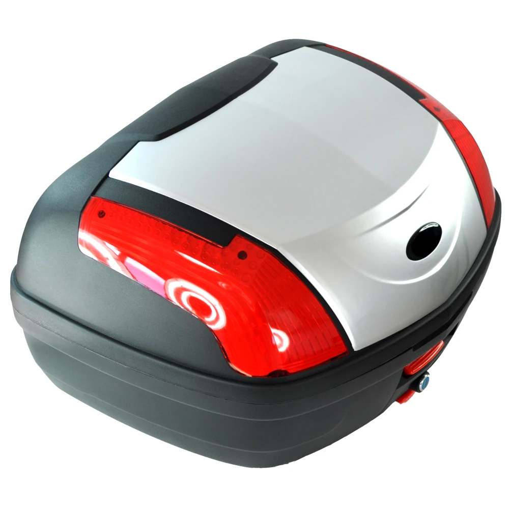 Top case moto 46 litres universel argent - pour 2 casques avec serrure