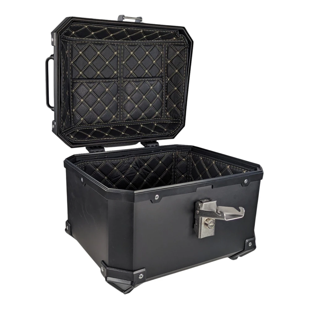 Top case moto universel 36L avec dossier lombaire et coffre carré en ABS noir