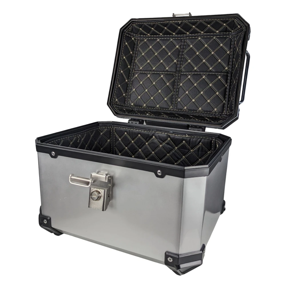 Top case moto universel 45L argent - valise carrée pour 1 casque