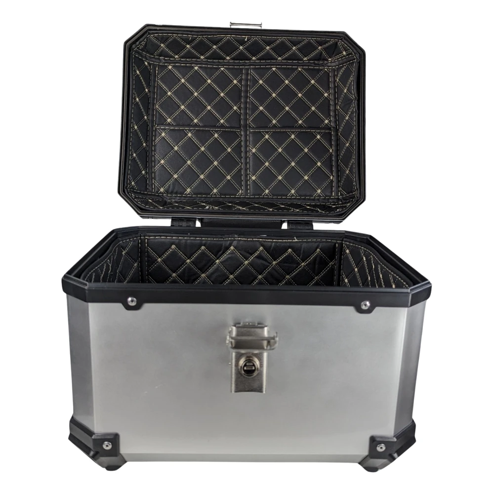 Top case moto universel 45L argent - valise carrée pour 1 casque