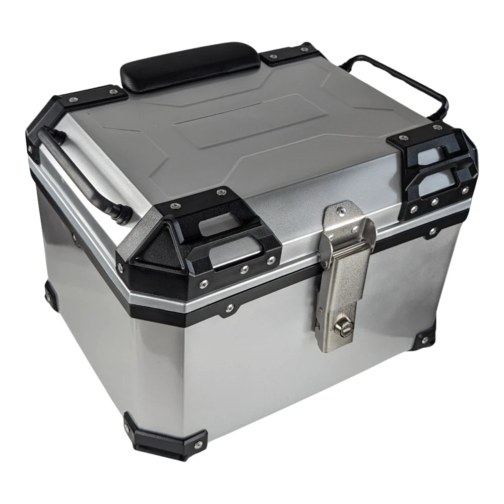 Top case moto universel 45L argent - valise carrée pour 1 casque