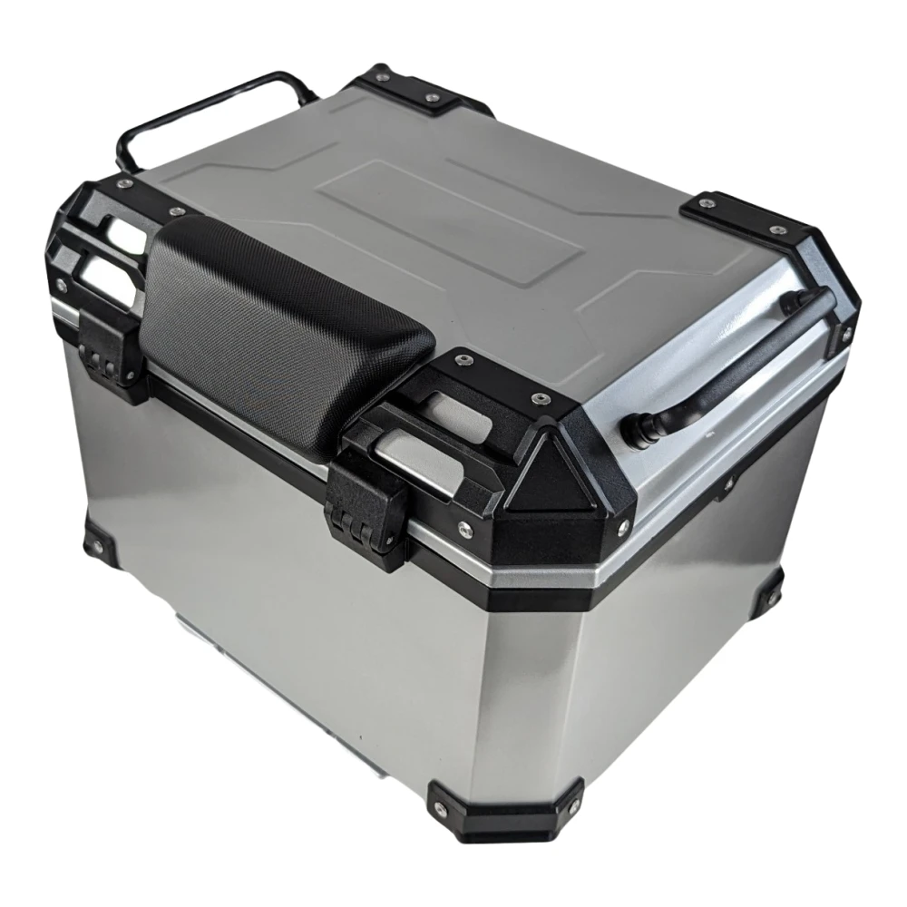 Top case moto universel 45L argent - valise carrée pour 1 casque