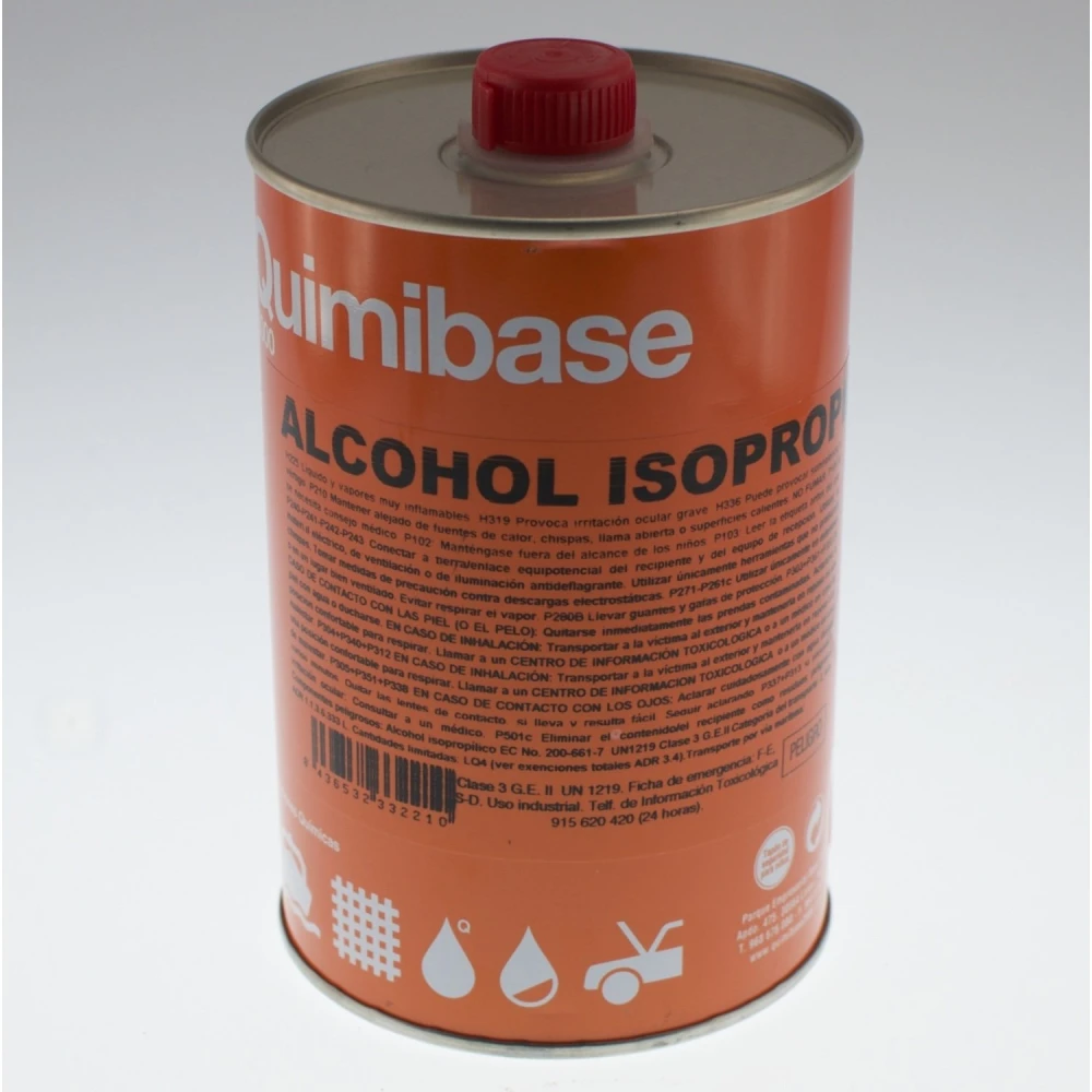 Bouteille d’alcool isopropylique 1 litre Quimibase pour le nettoyage et la désinfection