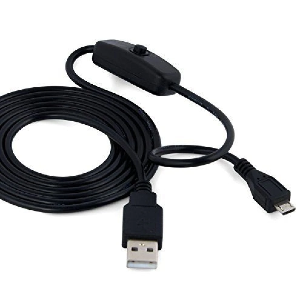 Câble USB A vers Micro USB avec interrupteur pour Raspberry Pi 1m noir