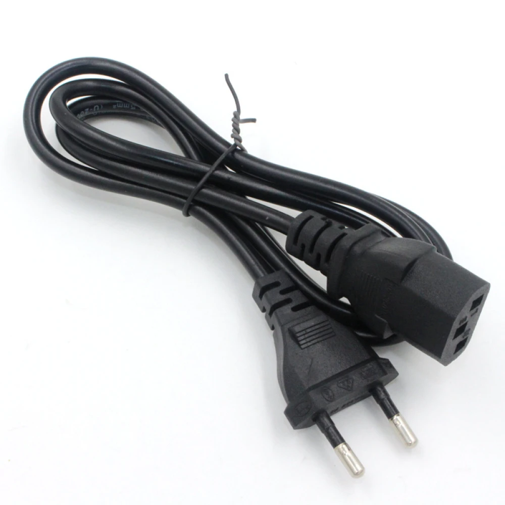 Cable de alimentación negro con enchufe plano 2 pines y conector C13 recto