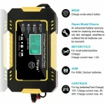 Vista frontal del cargador inteligente de batería 12V 6A con pantalla LCD digital