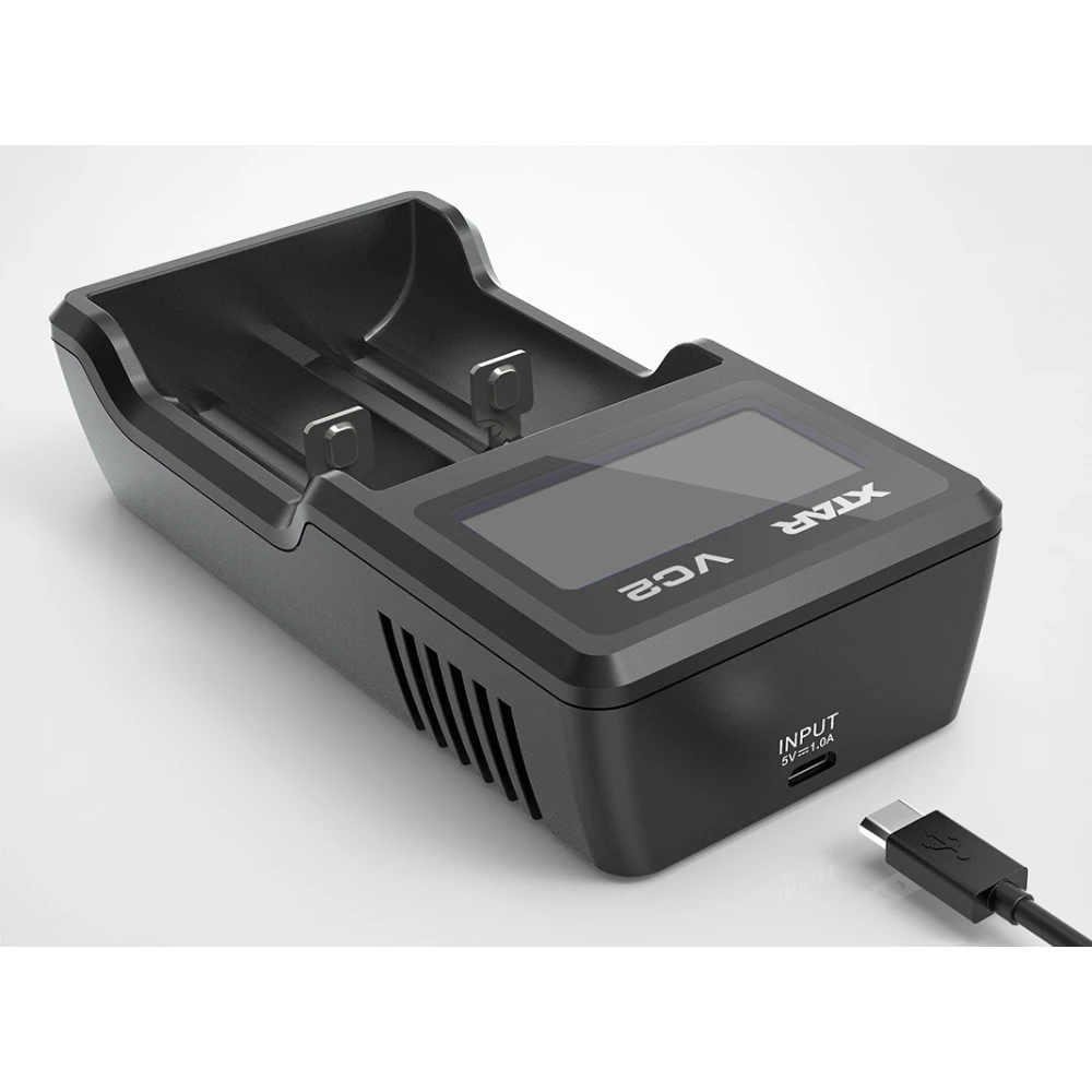 Cargador XTAR VC2 con dos ranuras independientes para baterías