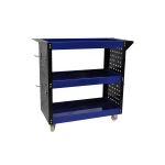 Chariot d’atelier professionnel 3 étagères avec plateaux latéraux et crochets pour organiser votre atelier