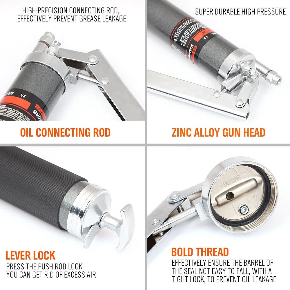 Pistolet à graisse manuel 600ml avec pompe à graisse et flexible haute pression