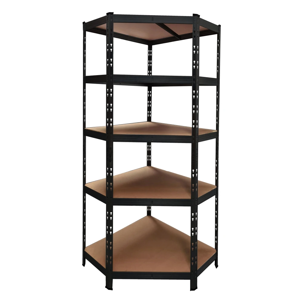 Étagère d’angle métallique noire 180x75x40 cm avec 5 étagères réglables