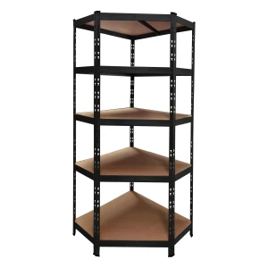 Étagère d’angle métallique noire 180x75x40 cm avec 5 étagères réglables