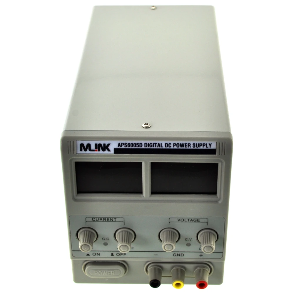Fuente alimentación Mlink APS6005D con conexiones y controles visibles