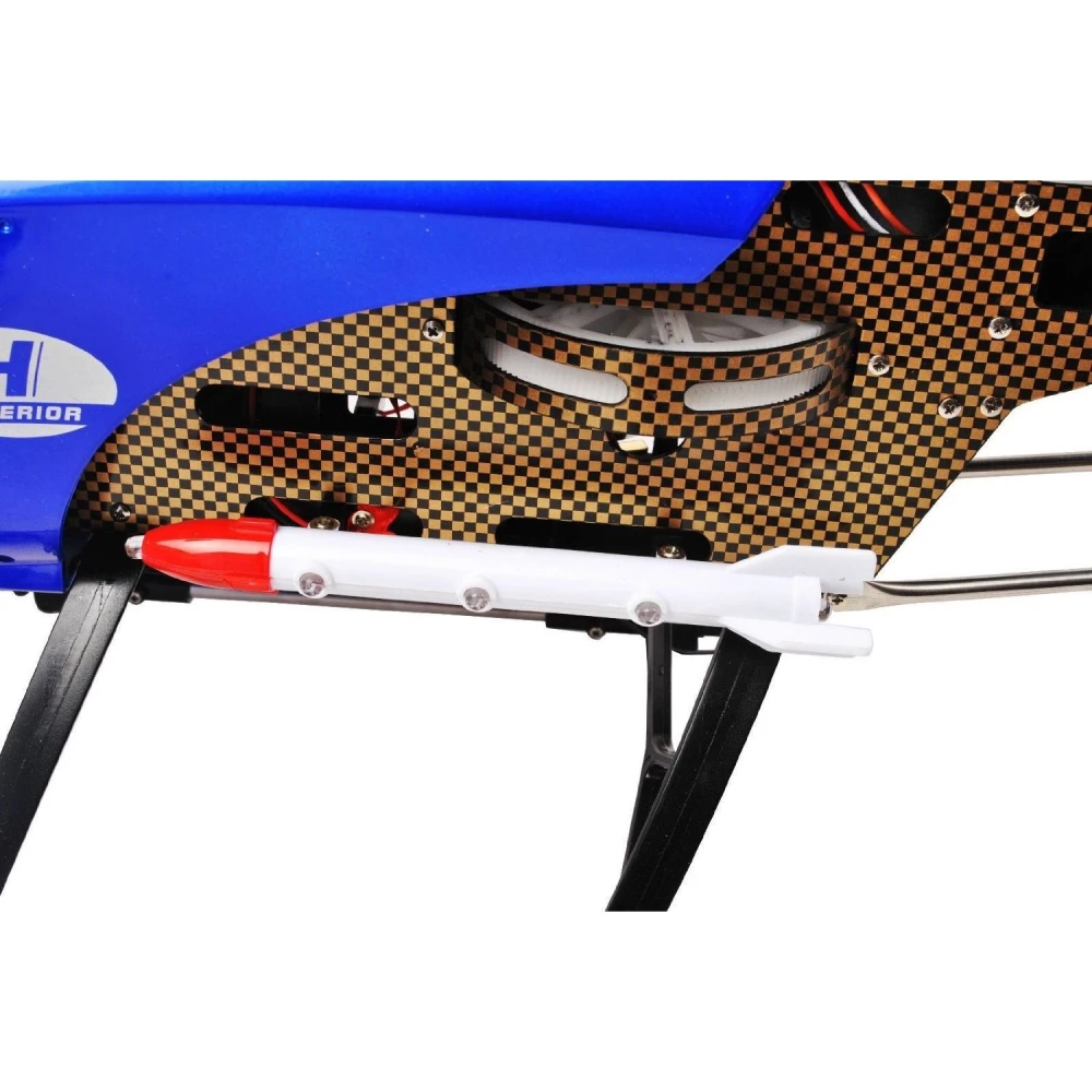 Vista frontal del helicoptero rc gigante 134 cm QS8006-2 con luces led encendidas