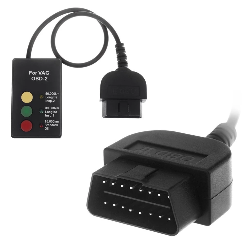 Detalle de la conexión OBD2 de la herramienta reset aceite VAG