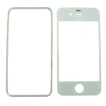 Écran en verre iPhone 4s blanc avec cadre adhésif pour réparation