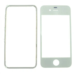 Écran en verre iPhone 4s blanc avec cadre adhésif pour réparation