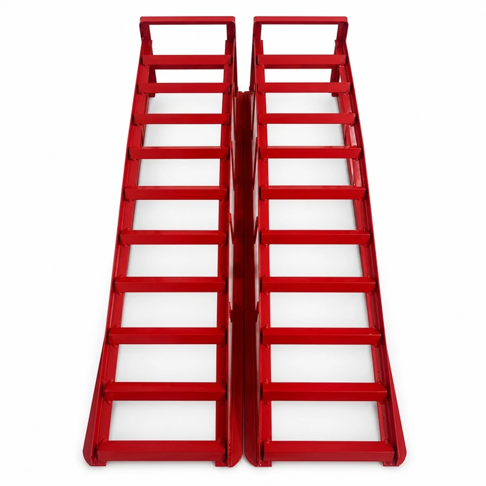 Rampes en Acier pour Voiture 2 Tonnes (4 400 lbs) — Set de 2 Rampes de Service Portables pour Vidange et Entretien, Rouges TSX TOOL