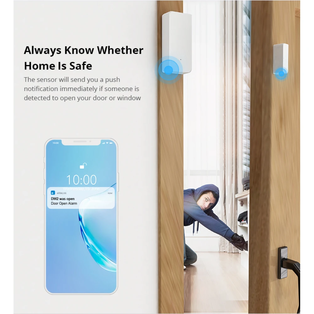 SONOFF SDW2 Capteur d'ouverture WiFi sans fil pour porte et fenêtre