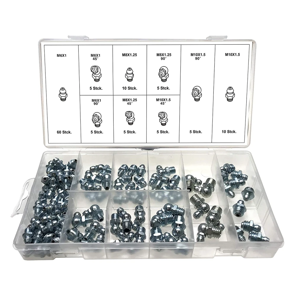 Assortiment de graisseurs hydrauliques métriques M6, M8 et M10 - 110 pièces