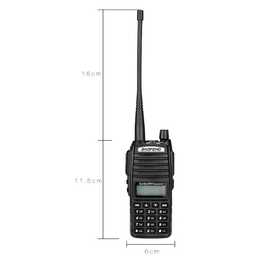 Vista frontal del Walkie Talkie Baofeng UV82 mostrando pantalla retroiluminada